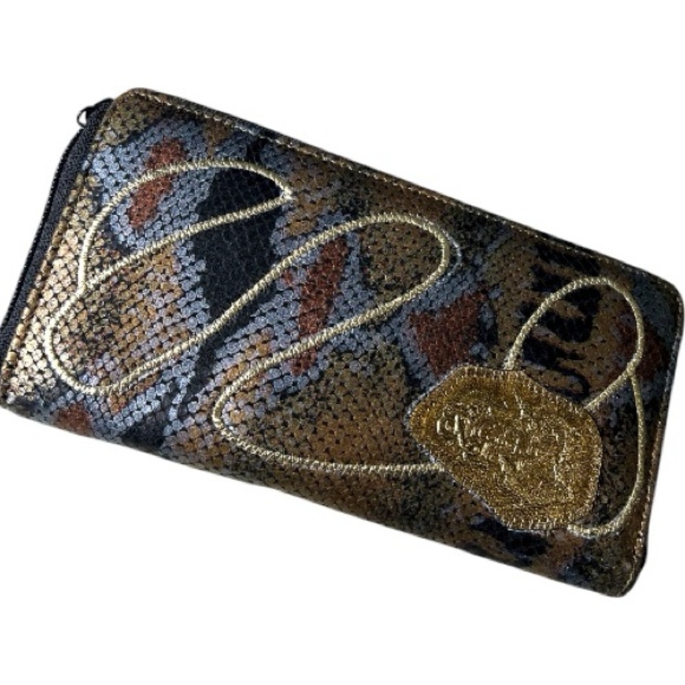 Carlos Falchi Elegant Gold and Black Women's Snake Print Clutch